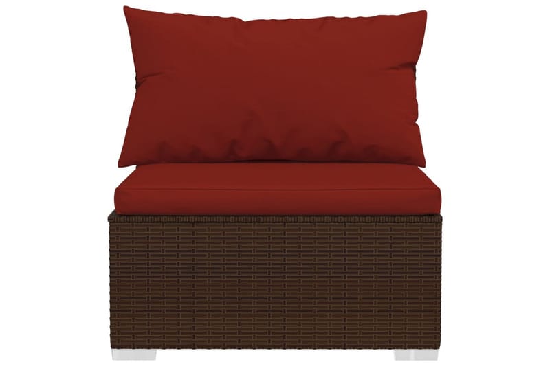 Utesoffa 3-sits med dynor konstrotting brun - Brun/Röd - Utemöbler - Loungemöbler - Loungesoffa