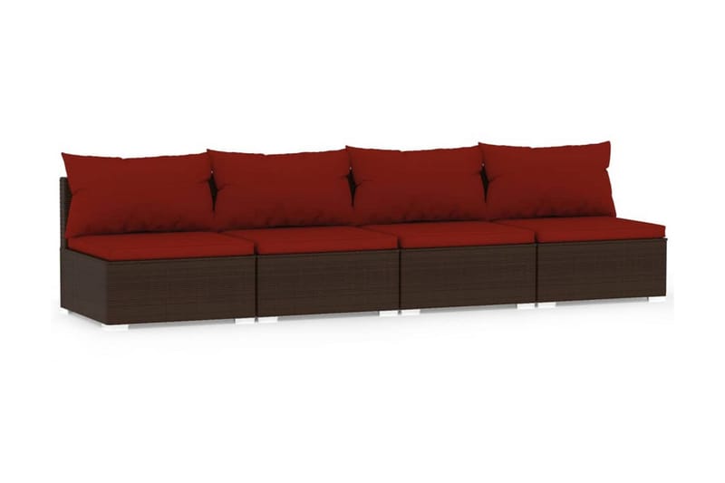 Soffa 4-sits med dynor konstrotting brun - Brun/Röd - Loungesoffa - Utesoffa