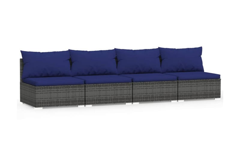 Soffa 4-sits med dynor konstrotting grå - Grå/Blå - Loungesoffa - Utesoffa