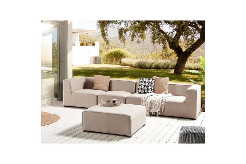 Soffa med fotpall Arezzo Beige/svart - Beige/svart - Utemöbler - Loungemöbler - Loungesoffa