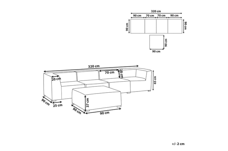 Soffa med fotpall Arezzo Grå/svart - Grå/svart - Utemöbler - Loungemöbler - Loungesoffa