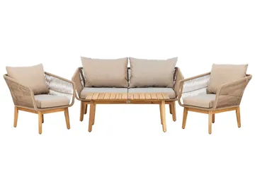 Soffgrupp Chania 2-sits Soffa + 2 Fåtöljer med bord Utomhus - Brun - Utemöbler - Loungemöbler - Soffgrupp utomhus