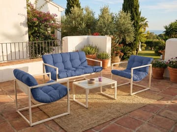 Soffgrupp utomhus med Bord 4-Sits Garda - Blå/Vit - Utemöbler - Loungemöbler - Soffgrupp utomhus