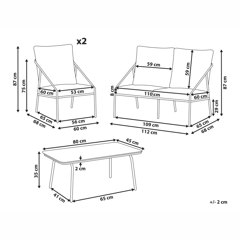 Soffgrupp utomhus med Bord 4-Sits Ustica - Vit/Svart - Utemöbler - Loungemöbler - Soffgrupp utomhus