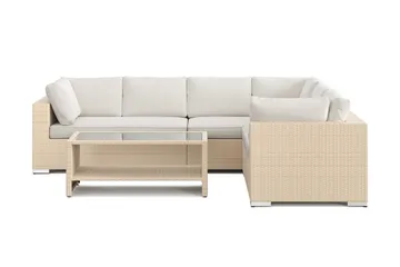 Bahamas L-formad utesoffa höger, 6-sits med bord och hylla - Beige - Utemöbler - Loungemöbler - Soffgrupp utomhus