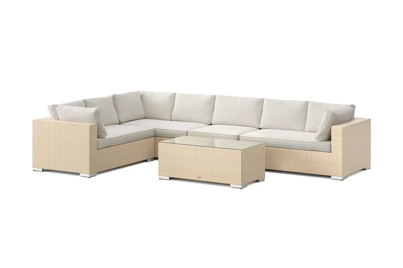 Bahamas L-formad utesoffa höger, 7-sits med bord, Beige