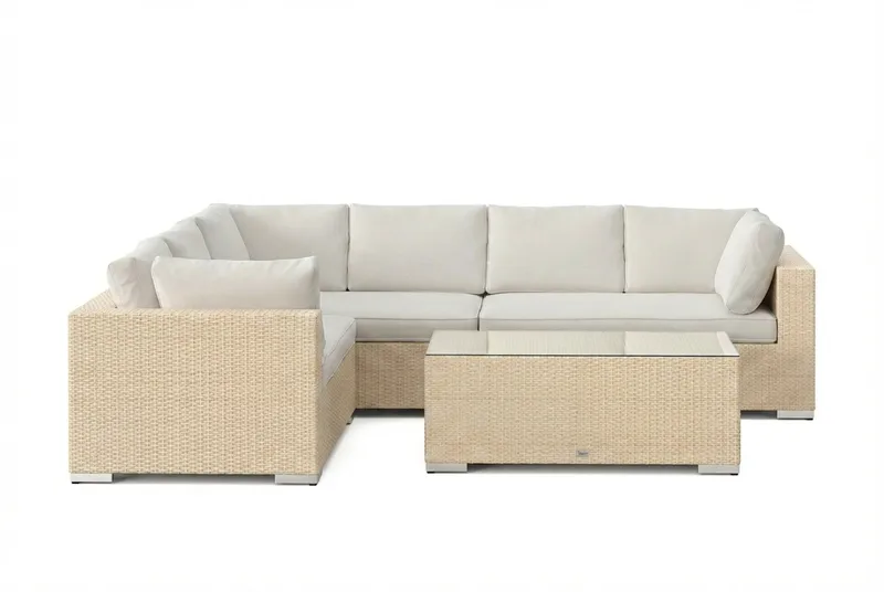 Bahamas L-formad utesoffa vänster, 6-sits med bord - Beige - Utemöbler - Loungemöbler - Soffgrupp utomhus