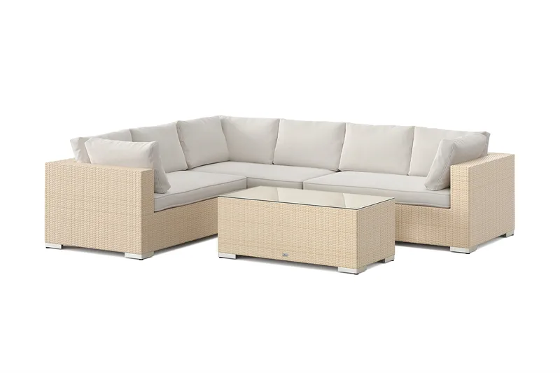 Bahamas L-formad utesoffa vänster, 6-sits med bord, Beige