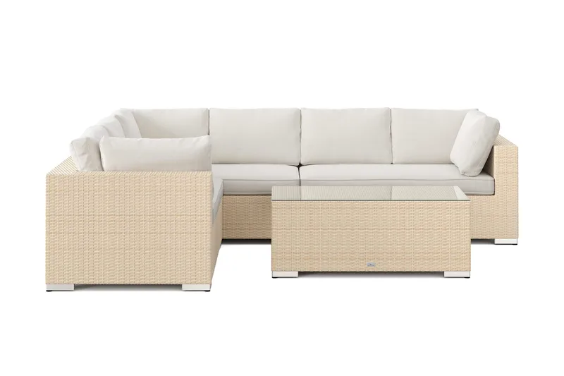 Bahamas L-formad utesoffa vänster, 6-sits med bord - Beige - Utemöbler - Loungemöbler - Soffgrupp utomhus