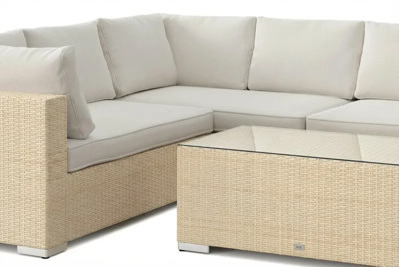 Bahamas L-formad utesoffa vänster, 6-sits med bord - Beige - Utemöbler - Loungemöbler - Soffgrupp utomhus