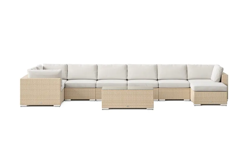 Bahamas U-formad utomhus loungegrupp 8-sits med vändbar divan och bord - Beige - Utemöbler - Loungemöbler - Soffgrupp utomhus