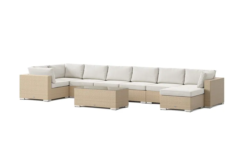 Bahamas U-formad utomhus loungegrupp 8-sits med vändbar divan och bord - Beige - Utemöbler - Loungemöbler - Soffgrupp utomhus