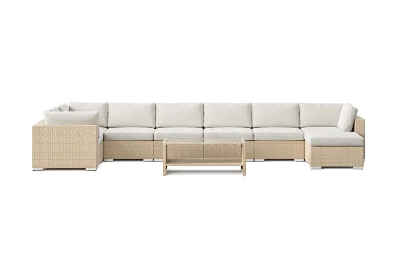 Bahamas U-formad utomhus loungegrupp 8-sits med vändbar divan och bord med hylla - Beige - Utemöbler - Loungemöbler - Soffgrupp utomhus