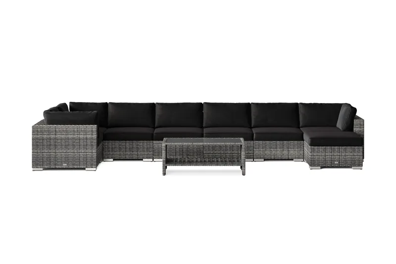 Bahamas U-formad utomhus loungegrupp 8-sits med vändbar divan och bord med hylla - Grå - Utemöbler - Loungemöbler - Soffgrupp utomhus