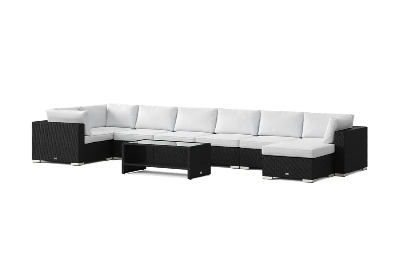 Bahamas U-formad utomhus loungegrupp 8-sits med vändbar divan och bord med hylla, Svart