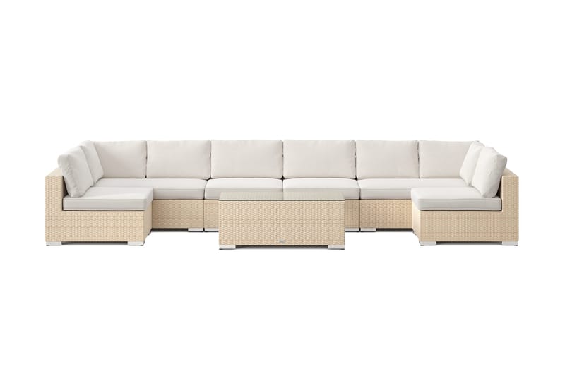 Bahamas U-formad utomhus loungegrupp med öppet avslut, 8-sits med bord - Beige - Utemöbler - Loungemöbler - Soffgrupp utomhus