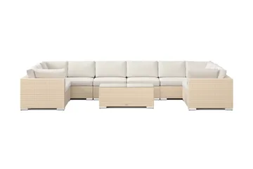 Bahamas U-formad utomhus loungegrupp med stängt avslut, 10-sits med bord - Beige - Utemöbler - Loungemöbler - Soffgrupp utomhus