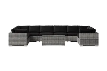 Bahamas U-formad utomhus loungegrupp med stängt avslut, 10-sits med bord - Grå - Utemöbler - Loungemöbler - Soffgrupp utomhus