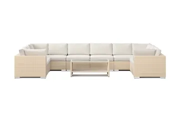 Bahamas U-formad utomhus loungegrupp med stängt avslut, 10-sits med bord och hylla - Beige - Utemöbler - Loungemöbler - Soffgrupp utomhus