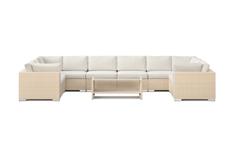 Bahamas U-formad utomhus loungegrupp med stängt avslut, 10-sits med bord och hylla - Beige - Utemöbler - Loungemöbler - Soffgrupp utomhus
