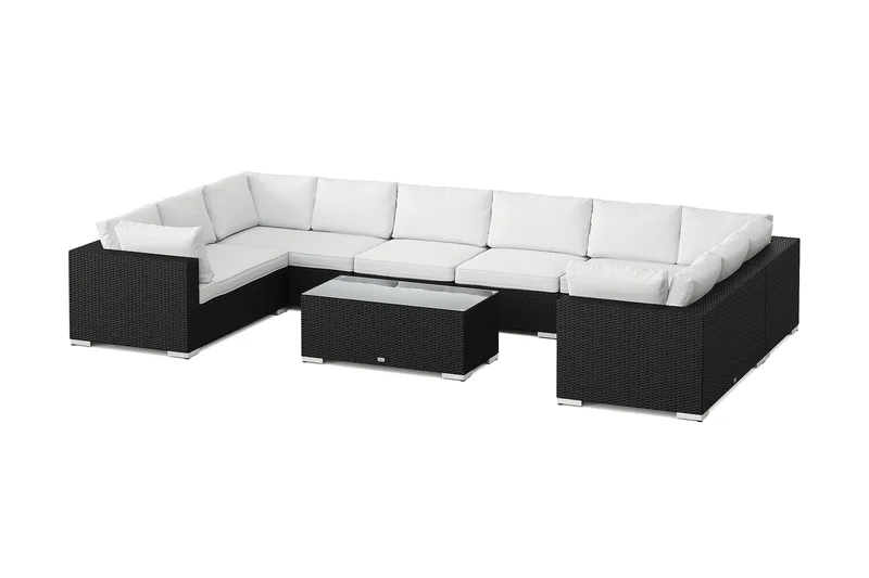 Bahamas U-formad utomhus loungegrupp med stängt avslut, 10-sits med bord, Svart