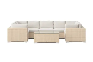 Bahamas U-formad utomhus loungegrupp med stängt avslut, 7-sits med bord - Beige - Utemöbler - Loungemöbler - Soffgrupp utomhus