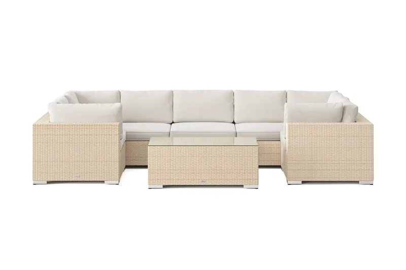 Bahamas U-formad utomhus loungegrupp med stängt avslut, 7-sits med bord - Beige - Utemöbler - Loungemöbler - Soffgrupp utomhus