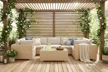 Bahamas U-formad utomhus loungegrupp med stängt avslut, 7-sits med bord - Beige - Utemöbler - Loungemöbler - Soffgrupp utomhus