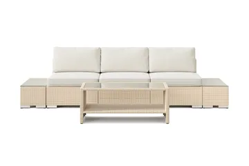 Bahamas utesoffa 3-sits med bord med hylla - Beige - Utemöbler - Loungemöbler - Soffgrupp utomhus