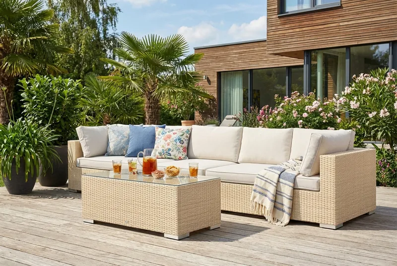 Bahamas utesoffa 5-sits med bord - Beige - Utemöbler - Loungemöbler - Soffgrupp utomhus