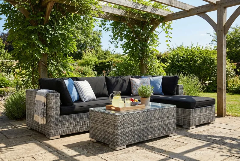 Bahamas utomhus divansoffa 5-sits med vändbar divan och bord - Grå - Utemöbler - Loungemöbler - Soffgrupp utomhus