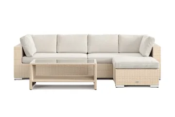 Bahamas utomhus divansoffa 5-sits med vändbar divan och bord med hylla - Beige - Utemöbler - Loungemöbler - Soffgrupp utomhus