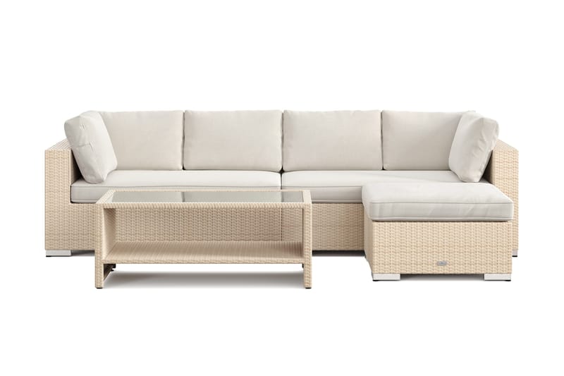 Bahamas utomhus divansoffa 5-sits med vändbar divan och bord med hylla - Beige - Utemöbler - Loungemöbler - Soffgrupp utomhus
