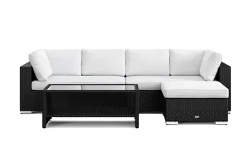 Bahamas utomhus divansoffa 5-sits med vändbar divan och bord med hylla - Svart - Utemöbler - Loungemöbler - Soffgrupp utomhus