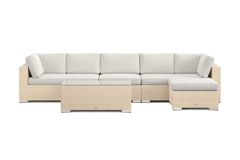 Bahamas utomhus divansoffa 6-sits med vändbar divan och bord - Beige - Utemöbler - Loungemöbler - Soffgrupp utomhus