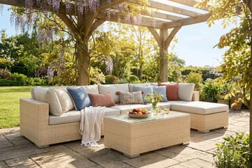 Bahamas utomhus divansoffa 6-sits med vändbar divan och bord - Beige - Utemöbler - Loungemöbler - Soffgrupp utomhus