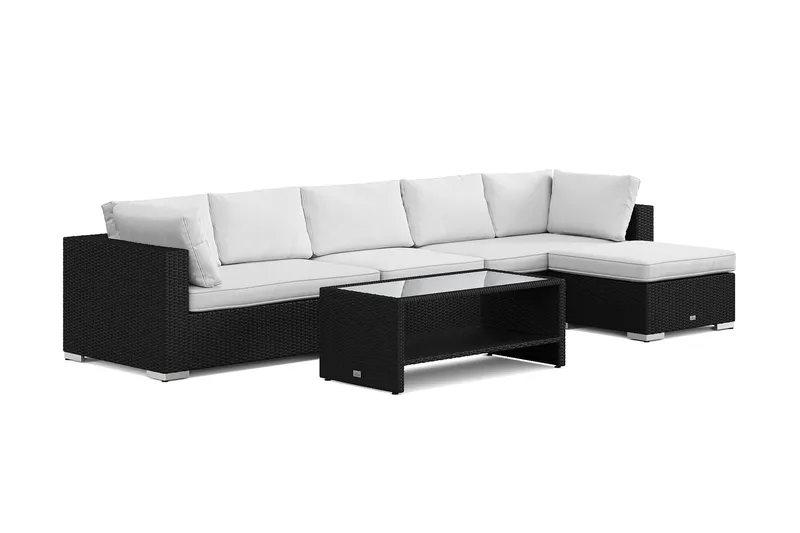 Bahamas utomhus divansoffa 6-sits med vändbar divan och bord med hylla, Svart