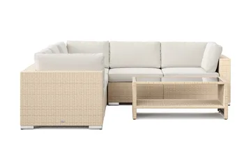 Bahamas utomhus hörnsoffa 5-sits vändbar och bord med hylla - Beige - Utemöbler - Loungemöbler - Soffgrupp utomhus