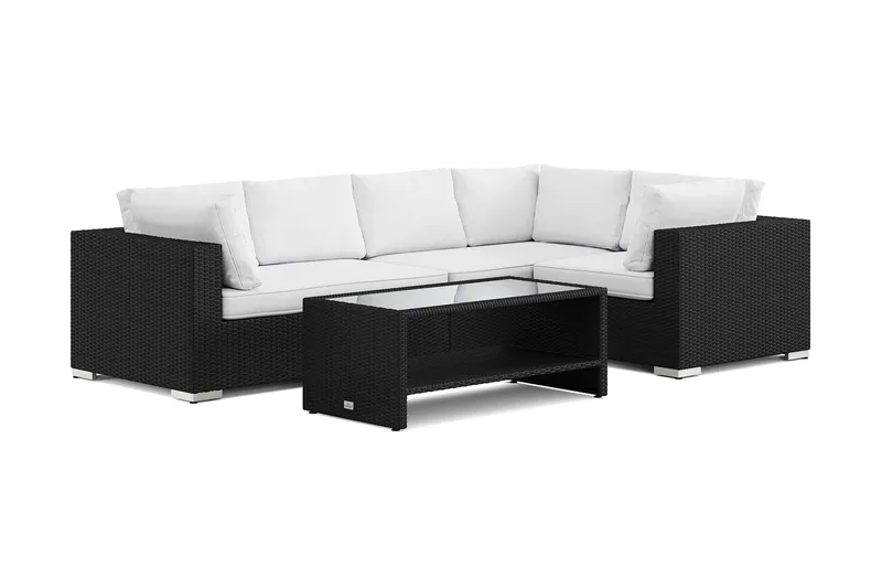 Bahamas utomhus hörnsoffa 5-sits vändbar och bord med hylla - Svart - Utemöbler - Loungemöbler - Soffgrupp utomhus
