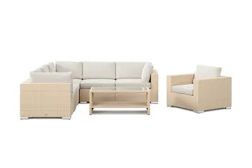 Bahamas utomhus hörnsoffa 6-sits vändbar med fåtölj och bord med hylla - Beige - Utemöbler - Loungemöbler - Soffgrupp utomhus