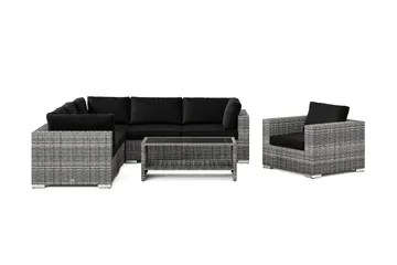 Bahamas utomhus hörnsoffa 6-sits vändbar med fåtölj och bord med hylla - Grå - Utemöbler - Loungemöbler - Soffgrupp utomhus