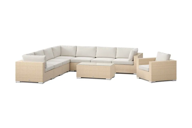 Bahamas utomhus hörnsoffa 8-sits vändbar med fåtölj och bord, Beige