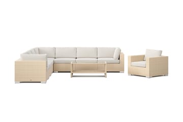 Bahamas utomhus hörnsoffa 8-sits vändbar med fåtölj och bord med hylla - Beige - Utemöbler - Loungemöbler - Soffgrupp utomhus