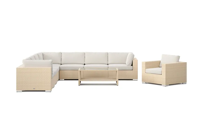 Bahamas utomhus hörnsoffa 8-sits vändbar med fåtölj och bord med hylla - Beige - Utemöbler - Loungemöbler - Soffgrupp utomhus
