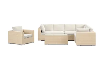Bahamas utomhus L-soffa höger 7-sits med fåtölj och bord - Beige - Utemöbler - Loungemöbler - Soffgrupp utomhus