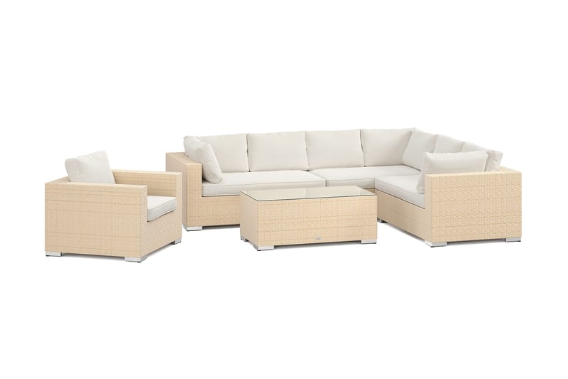 Bahamas utomhus L-soffa höger 7-sits med fåtölj och bord, Beige