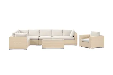 Bahamas utomhus L-soffa vänster 8-sits med fåtölj och bord - Beige - Utemöbler - Loungemöbler - Soffgrupp utomhus