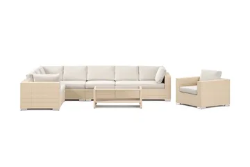 Bahamas utomhus L-soffa vänster 8-sits med fåtölj och bord med hylla - Beige - Utemöbler - Loungemöbler - Soffgrupp utomhus