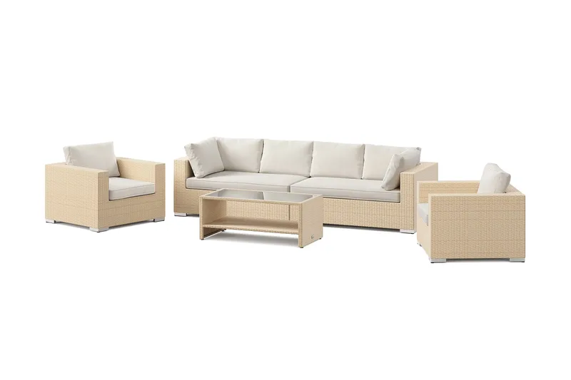 Bahamas utomhus soffgrupp 6-sits med två fåtöljer och bord med hylla, Beige