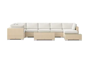 Bahamas utomhus U-soffa 7-sits vändbar divan med öppet avslut och bord - Beige - Utemöbler - Loungemöbler - Soffgrupp utomhus